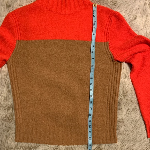 J. Crew Color Block Varsity Wool Blend Sweater Orange & Camel Sweater S - Picture 7 of 11